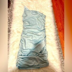 Light Green Ruched One-Shoulder Mini Dress